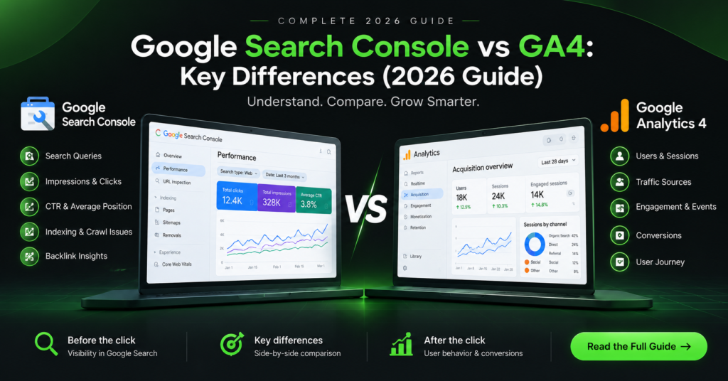 Google Search Console vs Google Analytics 4: Key Differences (2026 Guide)